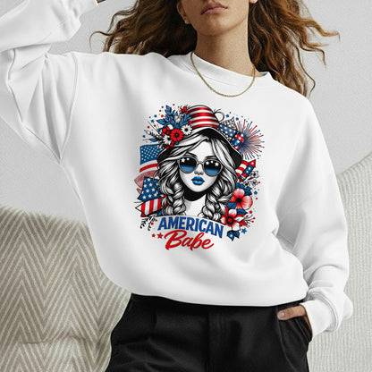 American Babe - Fireworks and Flag Inspired Girl – USA Girls – Unisex T-Shirt Gildan / Comfort Colors / V-Neck / Hoodie / Sweatshirt
