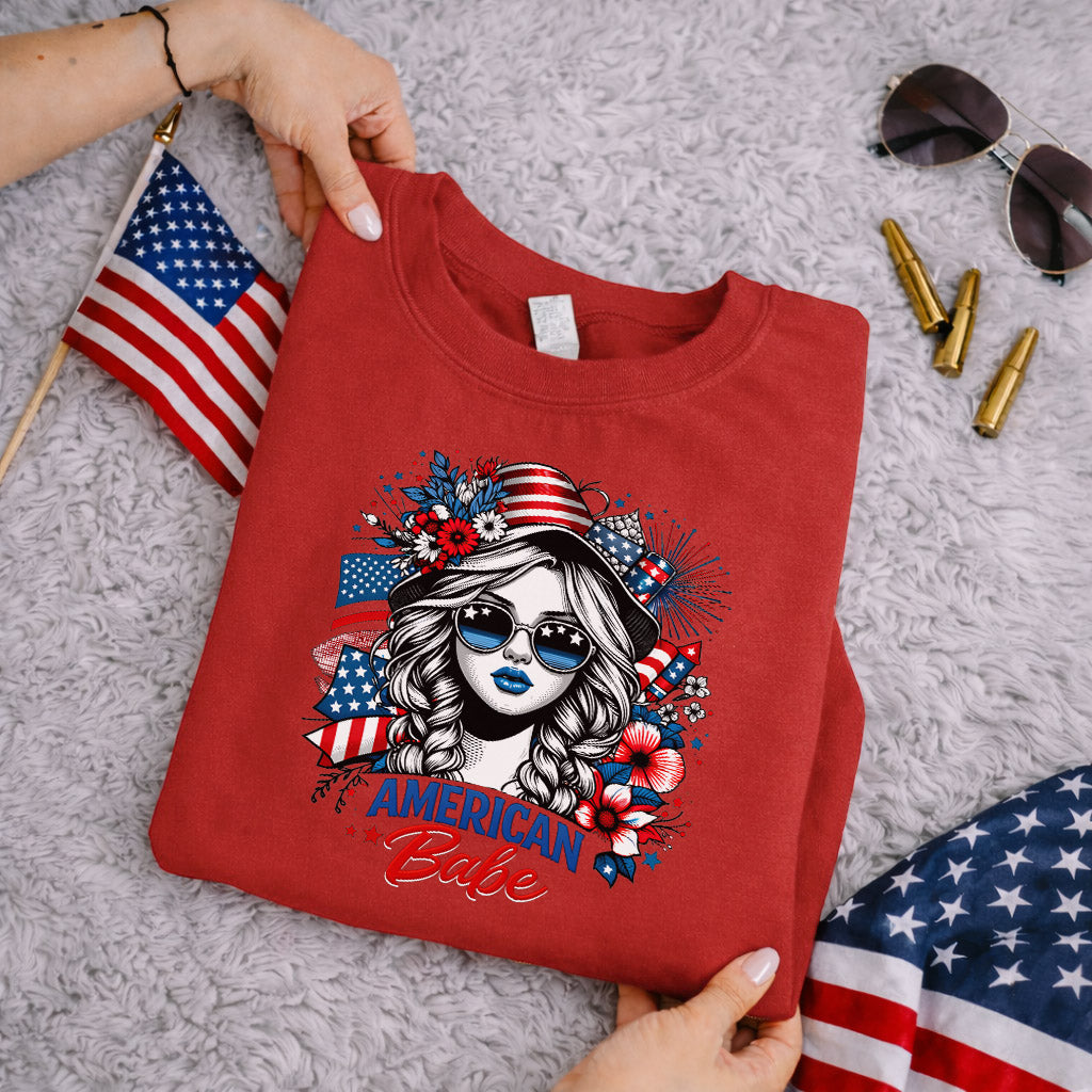 American Babe - Fireworks and Flag Inspired Girl – USA Girls – Unisex T-Shirt Gildan / Comfort Colors / V-Neck / Hoodie / Sweatshirt