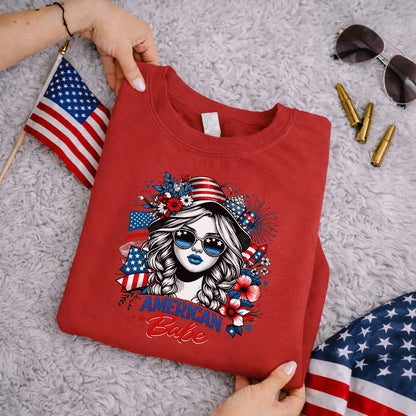 American Babe - Fireworks and Flag Inspired Girl – USA Girls – Unisex T-Shirt Gildan / Comfort Colors / V-Neck / Hoodie / Sweatshirt