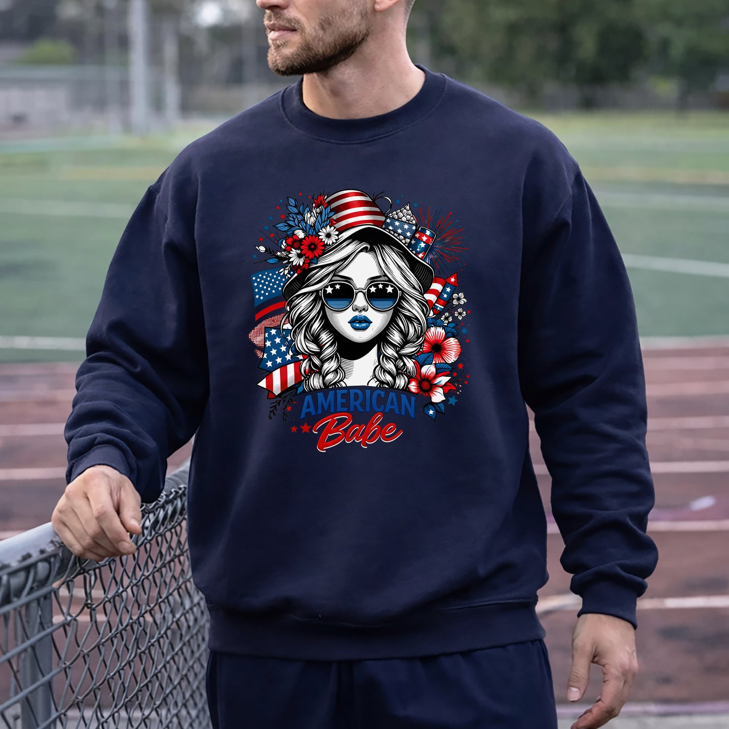 American Babe - Fireworks and Flag Inspired Girl – USA Girls – Unisex T-Shirt Gildan / Comfort Colors / V-Neck / Hoodie / Sweatshirt