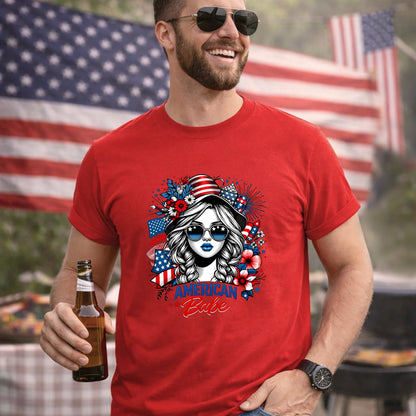 American Babe - Fireworks and Flag Inspired Girl – USA Girls – Unisex T-Shirt Gildan / Comfort Colors / V-Neck / Hoodie / Sweatshirt
