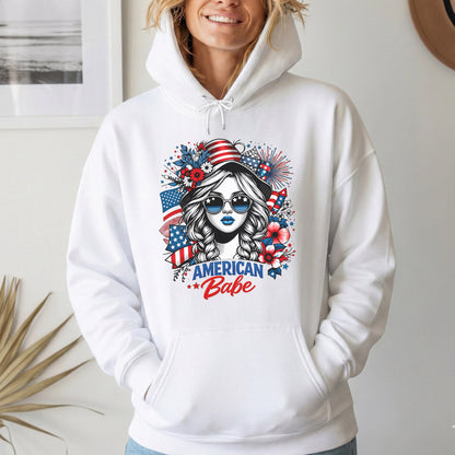 American Babe - Fireworks and Flag Inspired Girl – USA Girls – Unisex T-Shirt Gildan / Comfort Colors / V-Neck / Hoodie / Sweatshirt