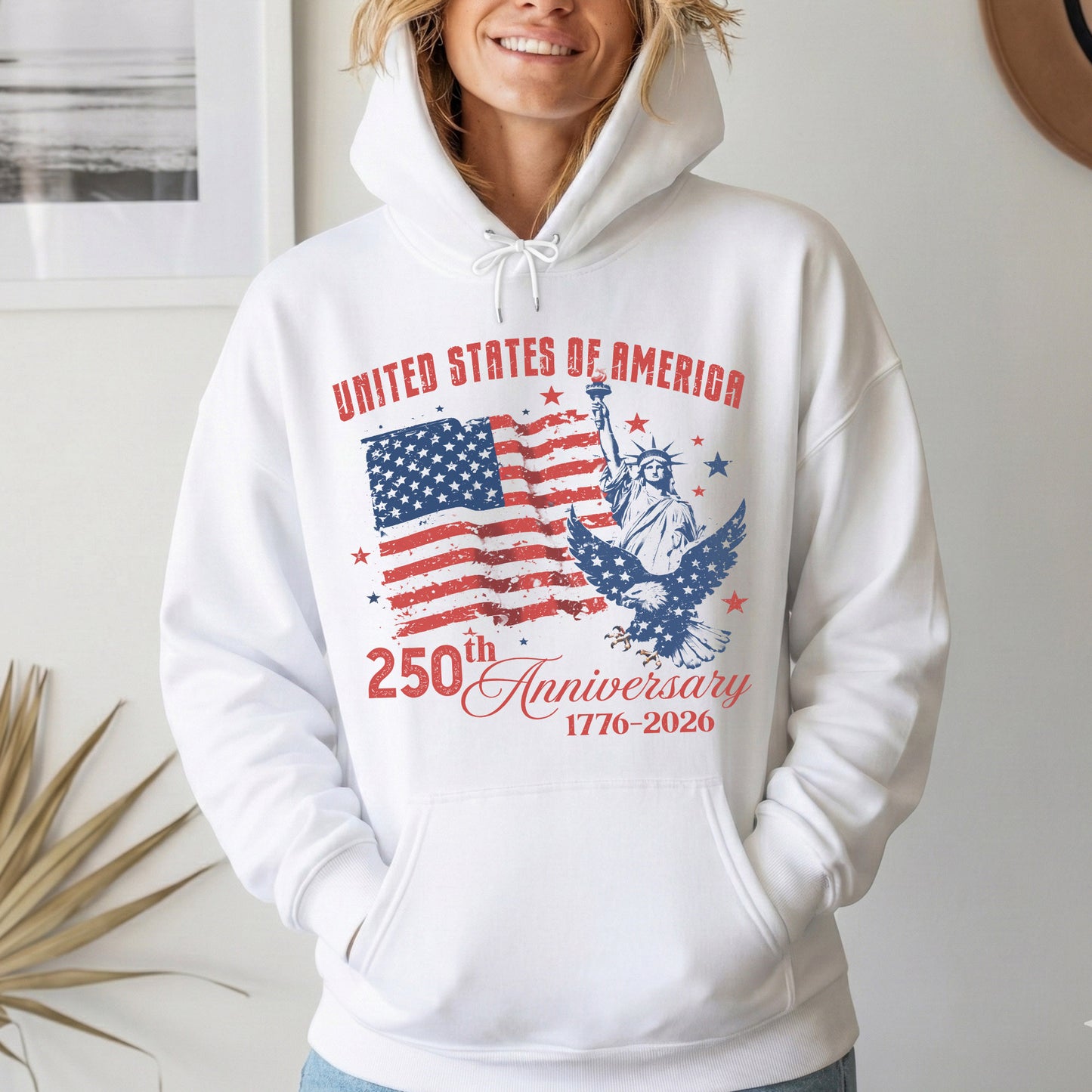 USA 250th Anniversary, Flag Liberty & Eagle Patriotic – American 250th Anniversary – Unisex T-Shirt Gildan / Comfort Colors / V-Neck / Hoodie / Sweatshirt