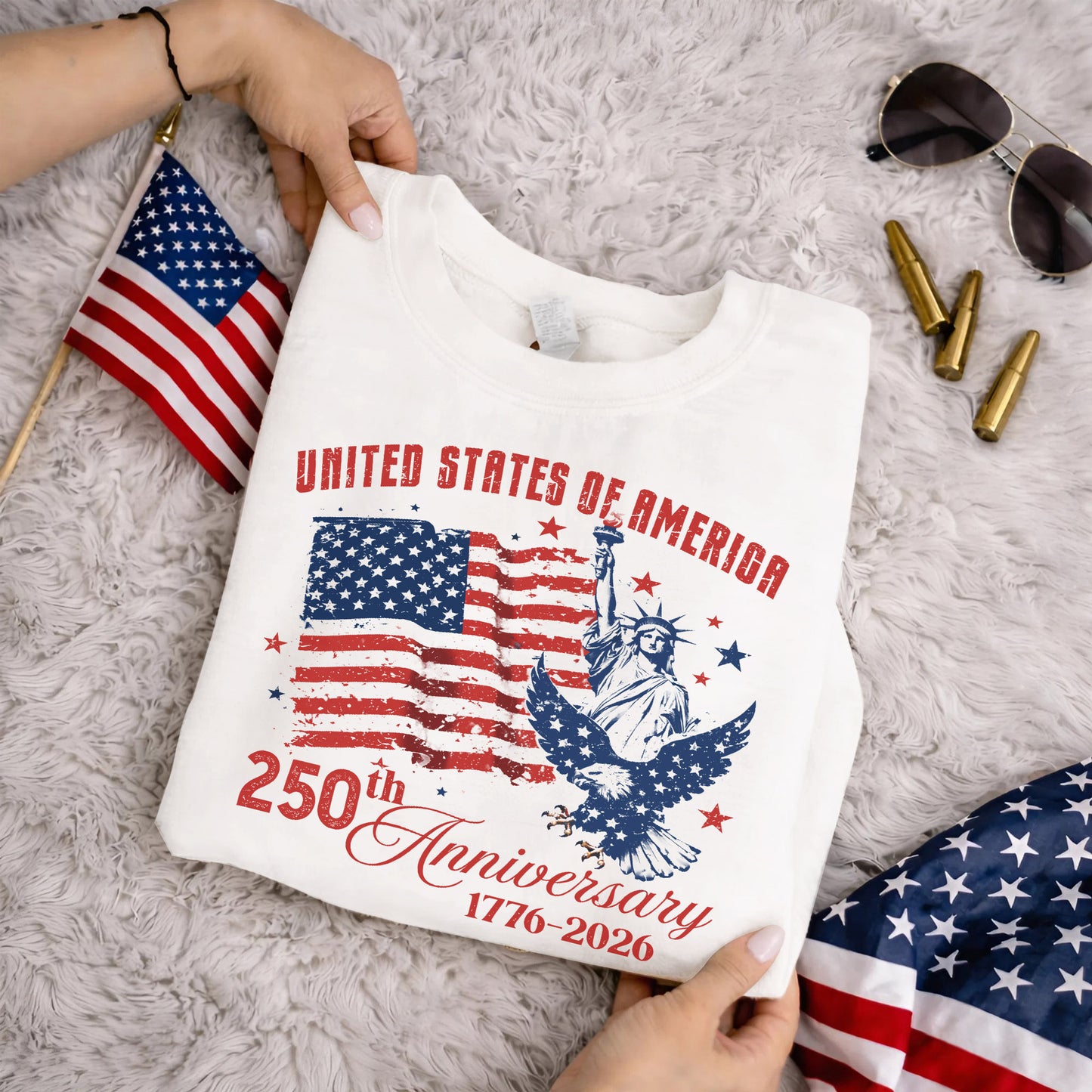 USA 250th Anniversary, Flag Liberty & Eagle Patriotic – American 250th Anniversary – Unisex T-Shirt Gildan / Comfort Colors / V-Neck / Hoodie / Sweatshirt
