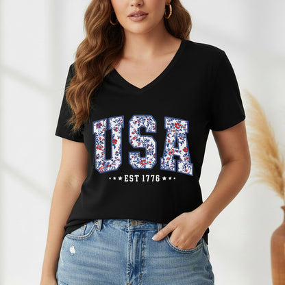 Floral USA Varsity – USA Girls – Unisex T-Shirt Gildan / Comfort Colors / V-Neck / Hoodie / Sweatshirt