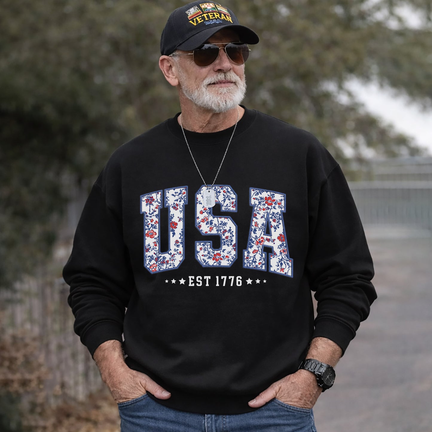 Floral USA Varsity – USA Girls – Unisex T-Shirt Gildan / Comfort Colors / V-Neck / Hoodie / Sweatshirt