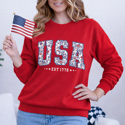 Floral USA Varsity – USA Girls – Unisex T-Shirt Gildan / Comfort Colors / V-Neck / Hoodie / Sweatshirt