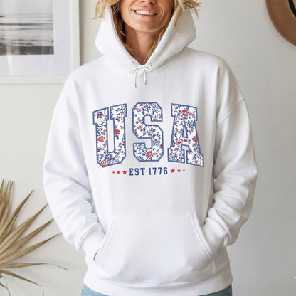 Floral USA Varsity – USA Girls – Unisex T-Shirt Gildan / Comfort Colors / V-Neck / Hoodie / Sweatshirt