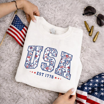 Floral USA Varsity – USA Girls – Unisex T-Shirt Gildan / Comfort Colors / V-Neck / Hoodie / Sweatshirt