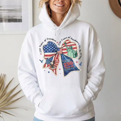 Patriotic Bow 250 Years of Freedom – USA Girls – Unisex T-Shirt Gildan / Comfort Colors / V-Neck / Hoodie / Sweatshirt