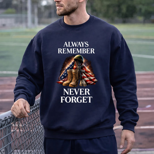 Always Remember Never Forget Fallen Soldier Memorial Tribute – Unisex T-Shirt Gildan / Comfort Colors / V-Neck / Hoodie / Sweatshirt