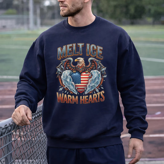 Melt Ice Warm Hearts Patriotic Eagle Graphic – American 250th Anniversary – Unisex T-Shirt Gildan / Comfort Colors / V-Neck / Hoodie / Sweatshirt