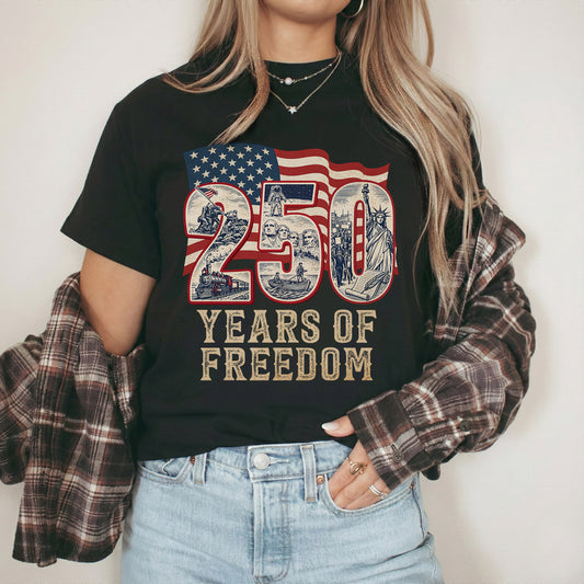 Celebrating 250 Years of American Freedom and Independence – Unisex T-Shirt Gildan / Comfort Colors / V-Neck / Hoodie / Sweatshirt