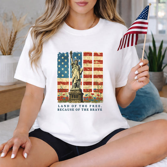 Land of the Free Because of the Brave Patriotic – Unisex T-Shirt Gildan / Comfort Colors / V-Neck / Hoodie / Sweatshirt