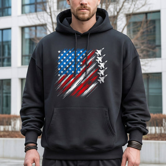 American Flag Fighter Jet – Unisex T-Shirt Gildan / Comfort Colors / V-Neck / Hoodie / Sweatshirt