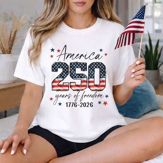 America 250 Years of Freedom 1776–2026 Patriotic Stars & Stripes – American 250th Anniversary – Unisex T-Shirt Gildan / Comfort Colors / V-Neck / Hoodie / Sweatshirt