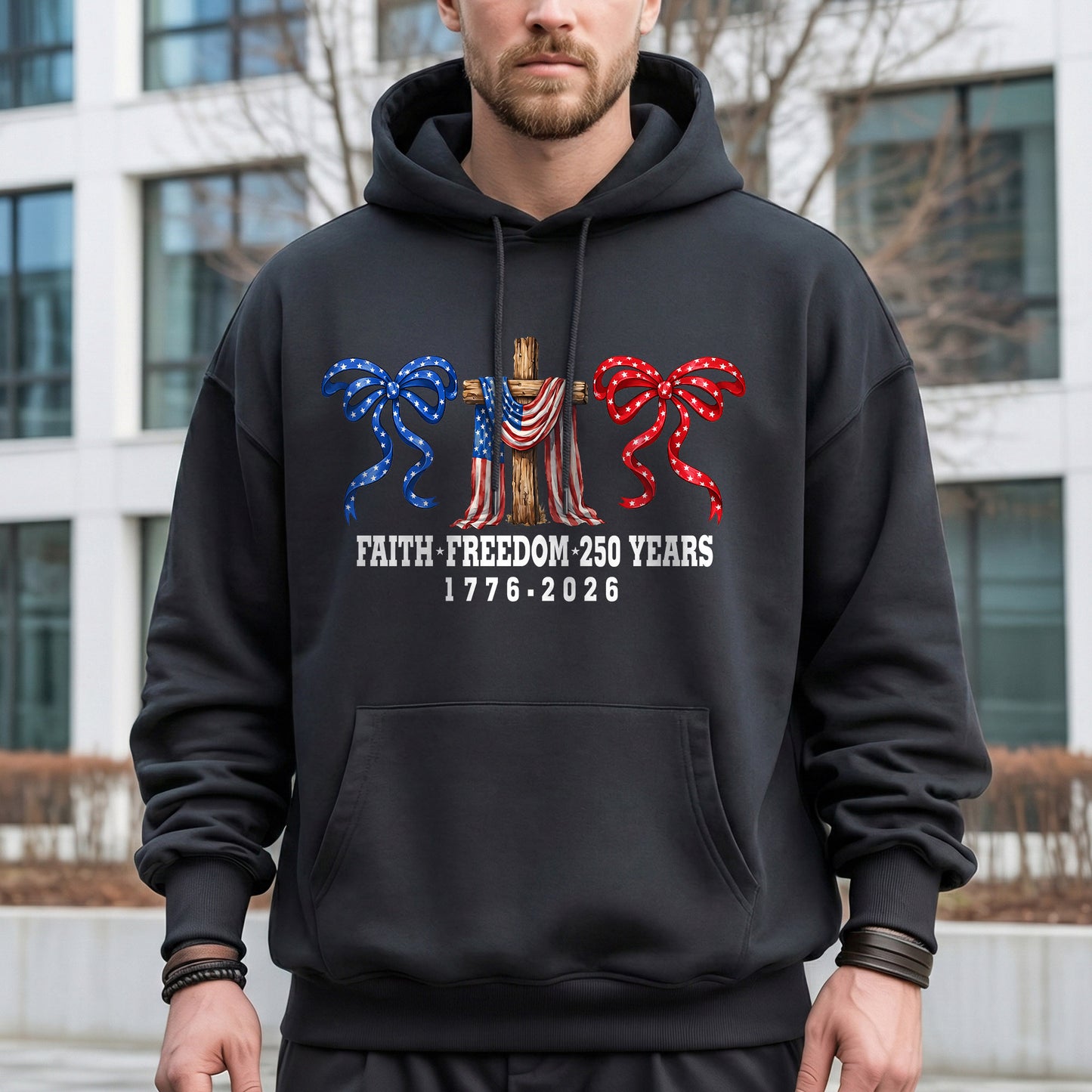 America 250 Faith & Freedom Cross Graphic – Faith & Freedom – Unisex Tshirt Gildan / Tshirt Comfort / V-neck/ Hoodie / Sweatshirt