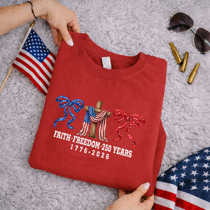 America 250 Faith & Freedom Cross Graphic – Faith & Freedom – Unisex Tshirt Gildan / Tshirt Comfort / V-neck/ Hoodie / Sweatshirt