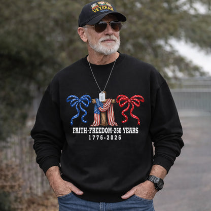 America 250 Faith & Freedom Cross Graphic – Faith & Freedom – Unisex Tshirt Gildan / Tshirt Comfort / V-neck/ Hoodie / Sweatshirt