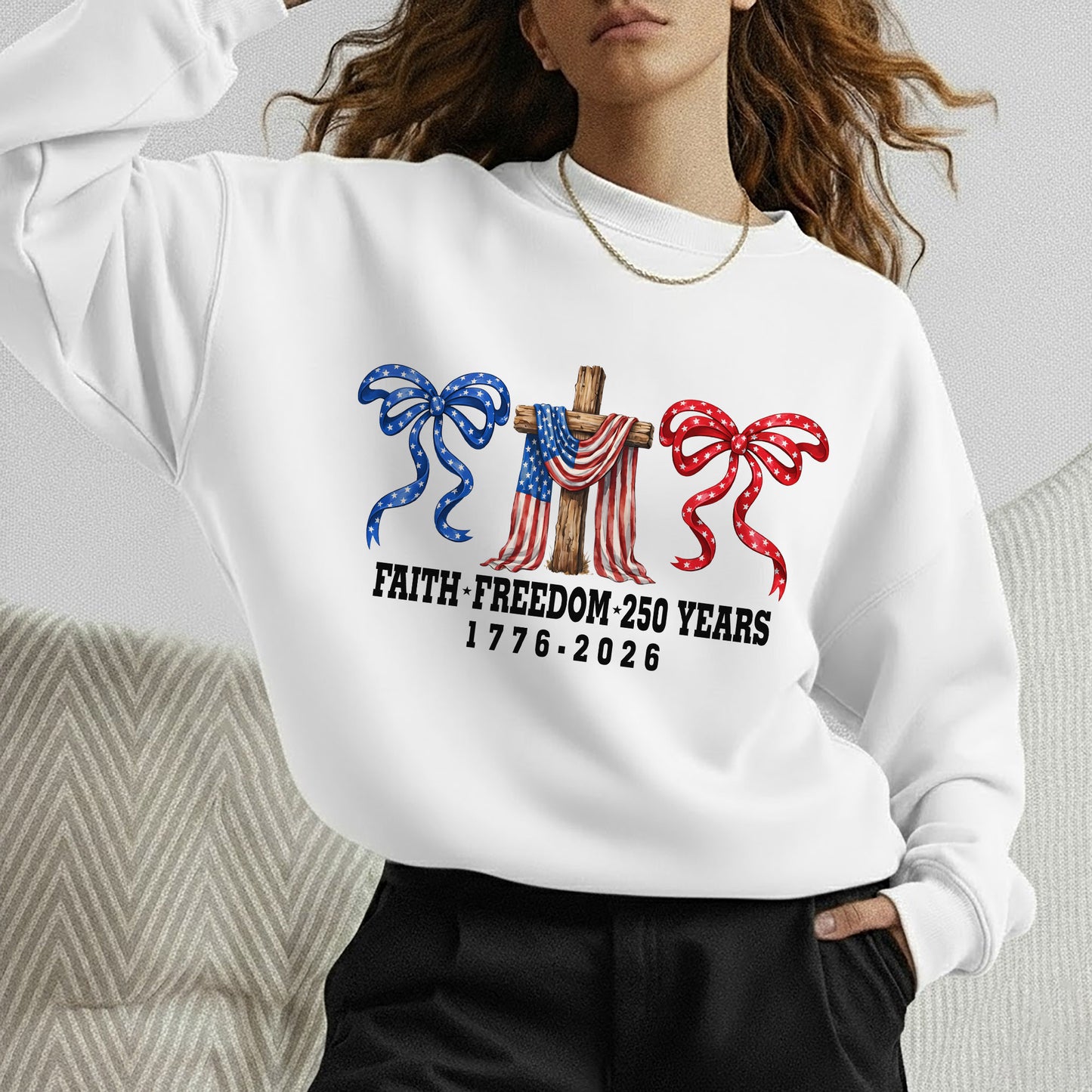 America 250 Faith & Freedom Cross Graphic – Faith & Freedom – Unisex Tshirt Gildan / Tshirt Comfort / V-neck/ Hoodie / Sweatshirt
