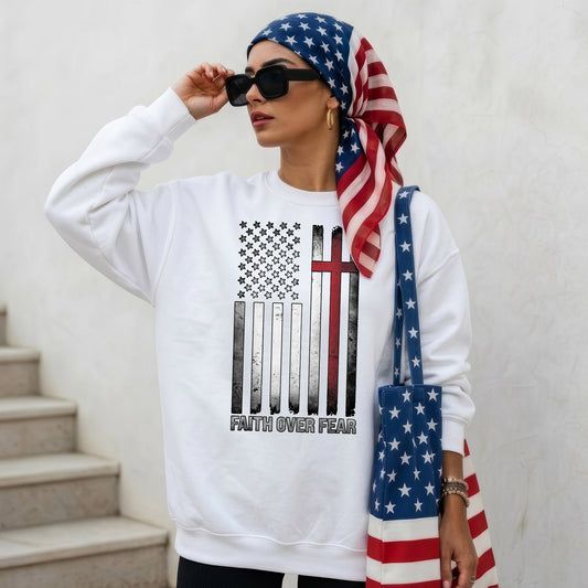250th Anniversary Unisex Apparel, Faith Over Fear Patriotic Christian American Flag