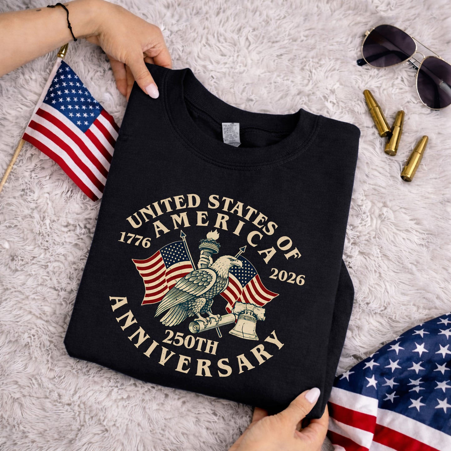 USA 250 Classic Badge Patriotic Graphic – America 250th Anniversary – Unisex Tshirt Gildan / Tshirt Comfort / V-neck/ Hoodie / Sweatshirt