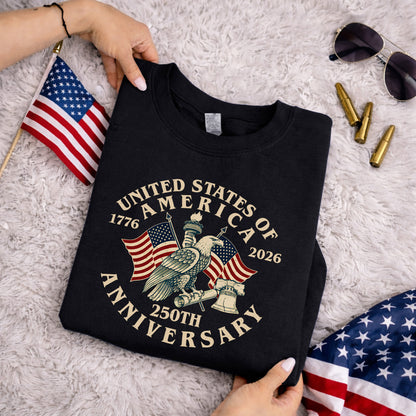 USA 250 Classic Badge Patriotic Graphic – America 250th Anniversary – Unisex Tshirt Gildan / Tshirt Comfort / V-neck/ Hoodie / Sweatshirt