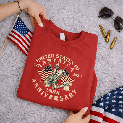 USA 250 Classic Badge Patriotic Graphic – America 250th Anniversary – Unisex Tshirt Gildan / Tshirt Comfort / V-neck/ Hoodie / Sweatshirt