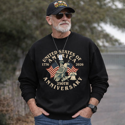 USA 250 Classic Badge Patriotic Graphic – America 250th Anniversary – Unisex Tshirt Gildan / Tshirt Comfort / V-neck/ Hoodie / Sweatshirt