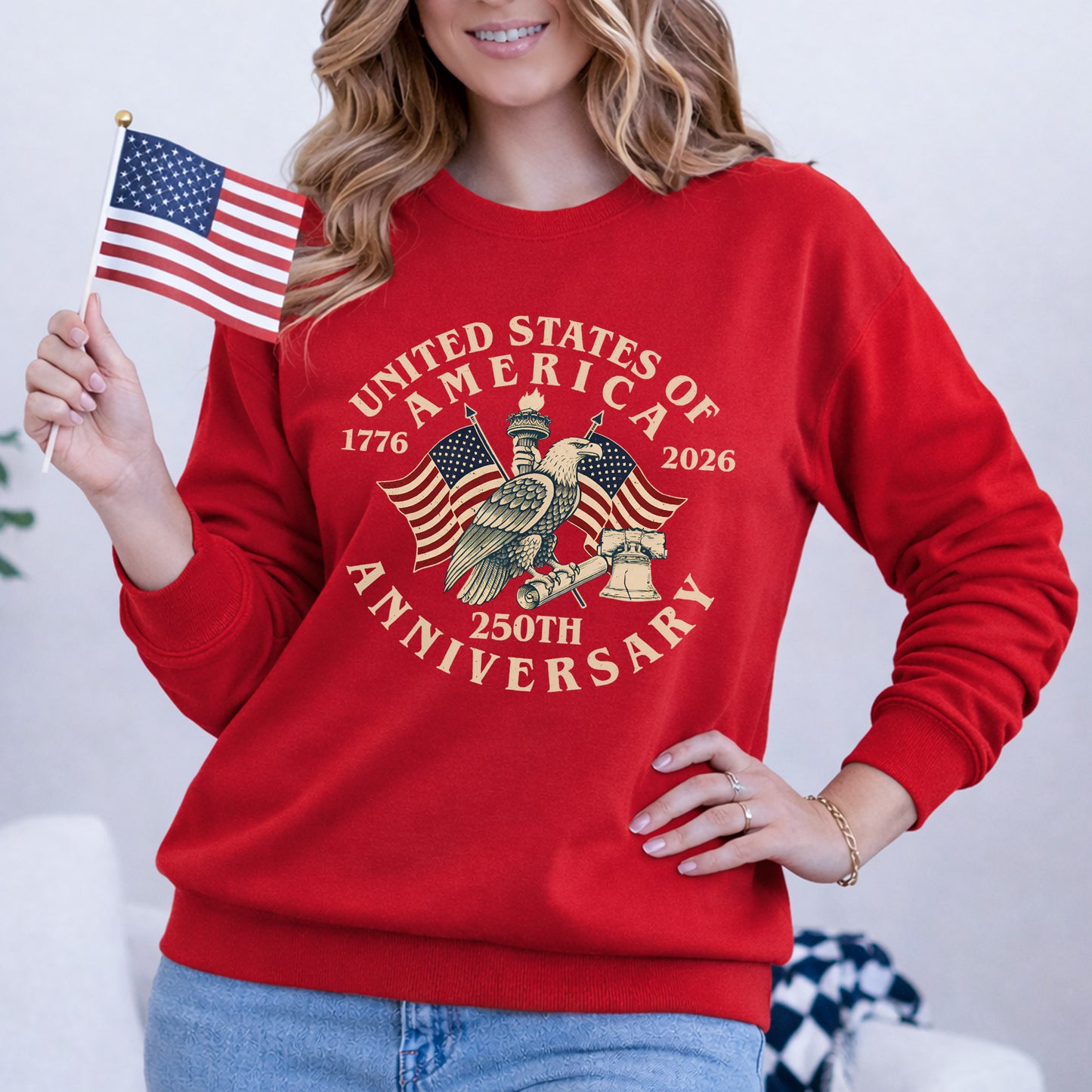 USA 250 Classic Badge Patriotic Graphic – America 250th Anniversary – Unisex Tshirt Gildan / Tshirt Comfort / V-neck/ Hoodie / Sweatshirt