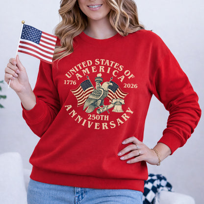 USA 250 Classic Badge Patriotic Graphic – America 250th Anniversary – Unisex Tshirt Gildan / Tshirt Comfort / V-neck/ Hoodie / Sweatshirt