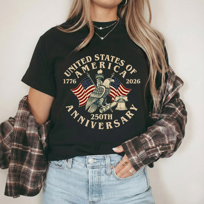 USA 250 Classic Badge Patriotic Graphic – America 250th Anniversary – Unisex Tshirt Gildan / Tshirt Comfort / V-neck/ Hoodie / Sweatshirt