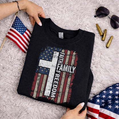Faith, Family, Freedom – Faith & Freedom – Unisex Tshirt Gildan / Tshirt Comfort / V-neck/ Hoodie / Sweatshirt
