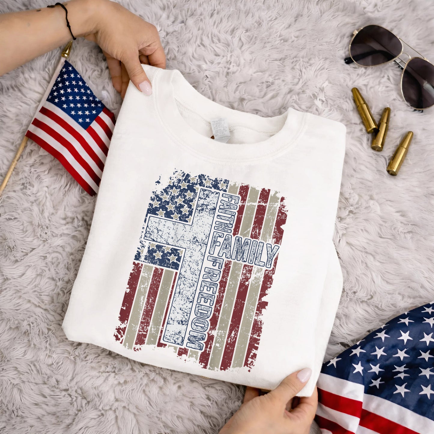 Faith, Family, Freedom – Faith & Freedom – Unisex Tshirt Gildan / Tshirt Comfort / V-neck/ Hoodie / Sweatshirt