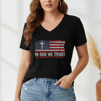 In God We Trust Cross American Flag – Faith & Freedom – Unisex Tshirt Gildan / Tshirt Comfort / V-neck/ Hoodie / Sweatshirt