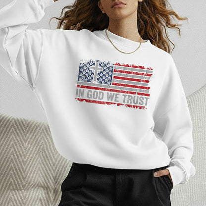 In God We Trust Cross American Flag – Faith & Freedom – Unisex Tshirt Gildan / Tshirt Comfort / V-neck/ Hoodie / Sweatshirt