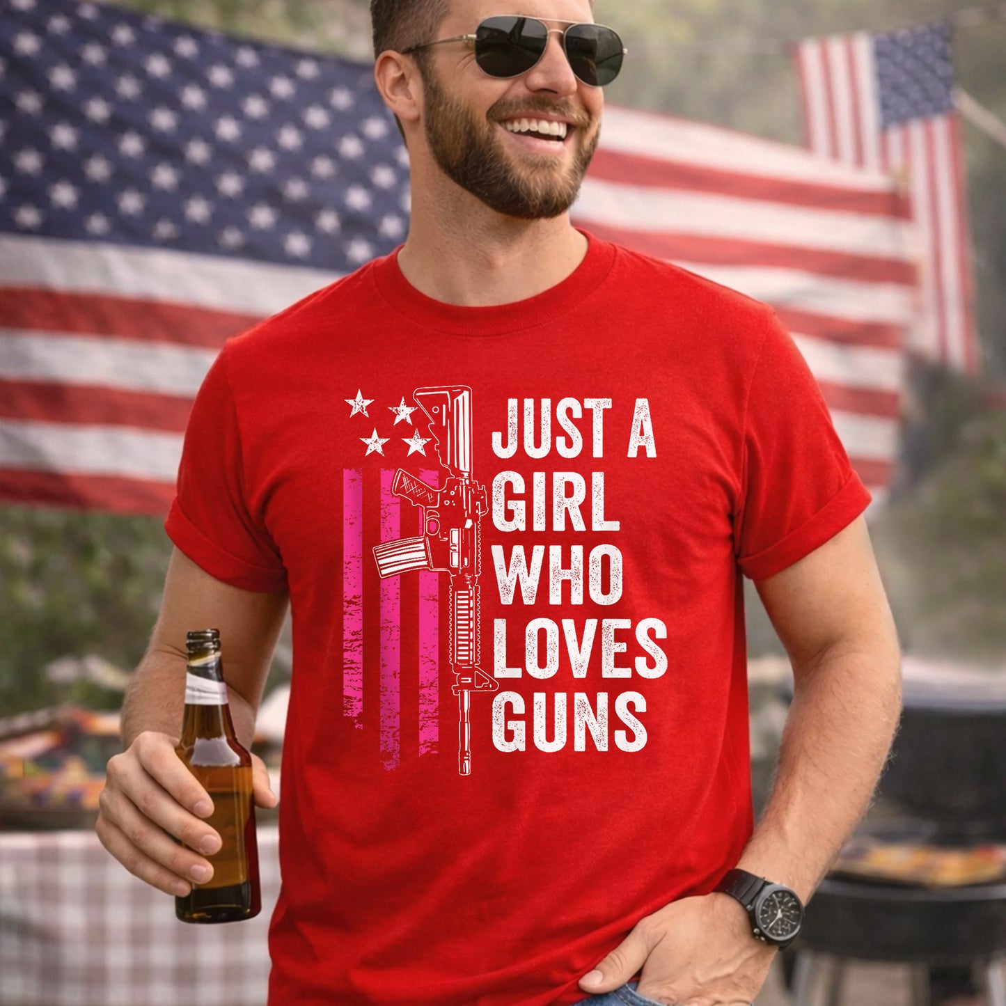 Just a Girl Who Loves Guns – USA Girls – Unisex Tshirt Gildan / Tshirt Comfort / V-neck/ Hoodie / Sweatshirt