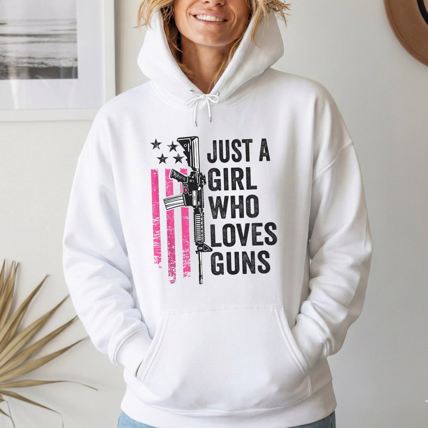 Just a Girl Who Loves Guns – USA Girls – Unisex Tshirt Gildan / Tshirt Comfort / V-neck/ Hoodie / Sweatshirt