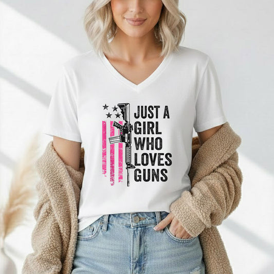 Just a Girl Who Loves Guns – USA Girls – Unisex Tshirt Gildan / Tshirt Comfort / V-neck/ Hoodie / Sweatshirt