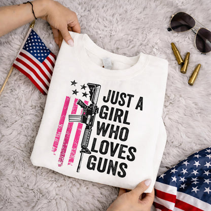 Just a Girl Who Loves Guns – USA Girls – Unisex Tshirt Gildan / Tshirt Comfort / V-neck/ Hoodie / Sweatshirt