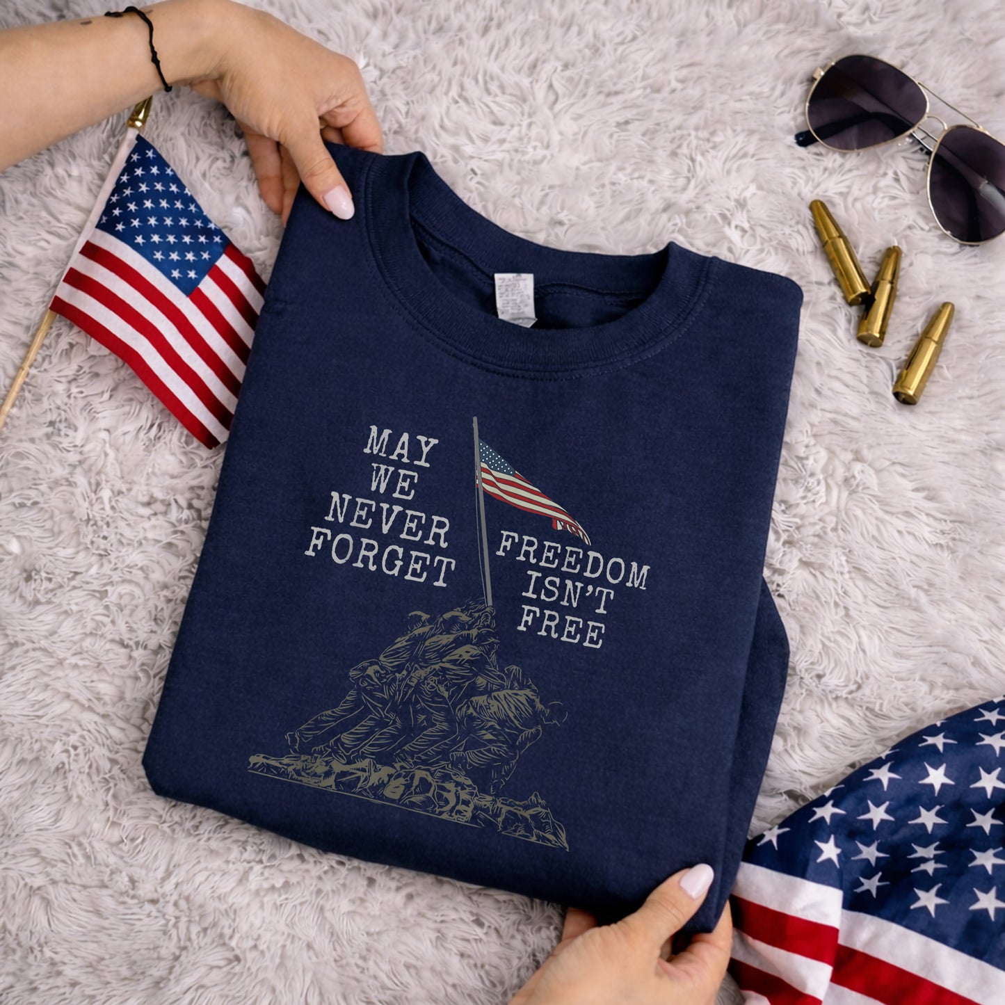 May We Never Forget, Freedom Isn't Free – Veteran Legacy – Unisex Tshirt Gildan / Tshirt Comfort / V-neck/ Hoodie / Sweatshirt