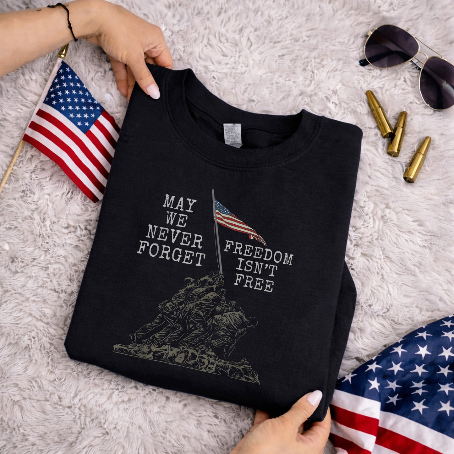 May We Never Forget, Freedom Isn't Free – Veteran Legacy – Unisex Tshirt Gildan / Tshirt Comfort / V-neck/ Hoodie / Sweatshirt