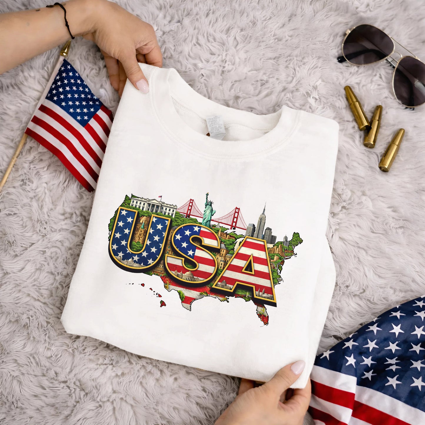 USA Landmark Patriotic – American 250th Anniversary – Unisex T-Shirt Gildan / Comfort Colors / V-Neck / Hoodie / Sweatshirt