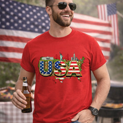 USA Landmark Patriotic – American 250th Anniversary – Unisex T-Shirt Gildan / Comfort Colors / V-Neck / Hoodie / Sweatshirt