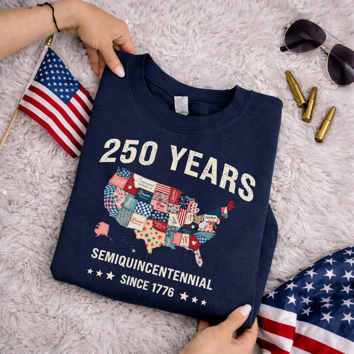 America 250 Patchwork USA Map Since 1776 – State Pride – Unisex Tshirt Gildan / Tshirt Comfort / V-neck/ Hoodie / Sweatshirt