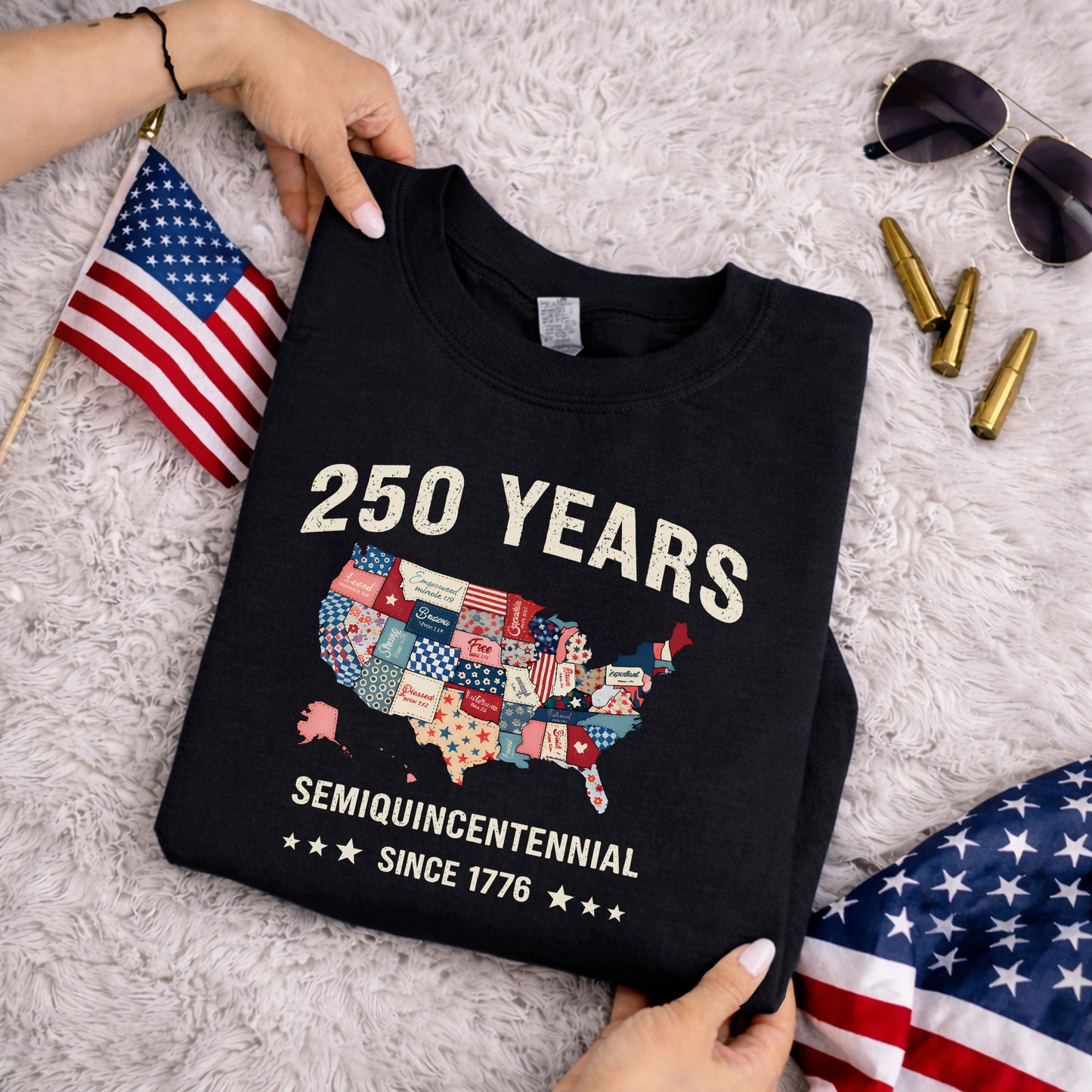 America 250 Patchwork USA Map Since 1776 – State Pride – Unisex Tshirt Gildan / Tshirt Comfort / V-neck/ Hoodie / Sweatshirt