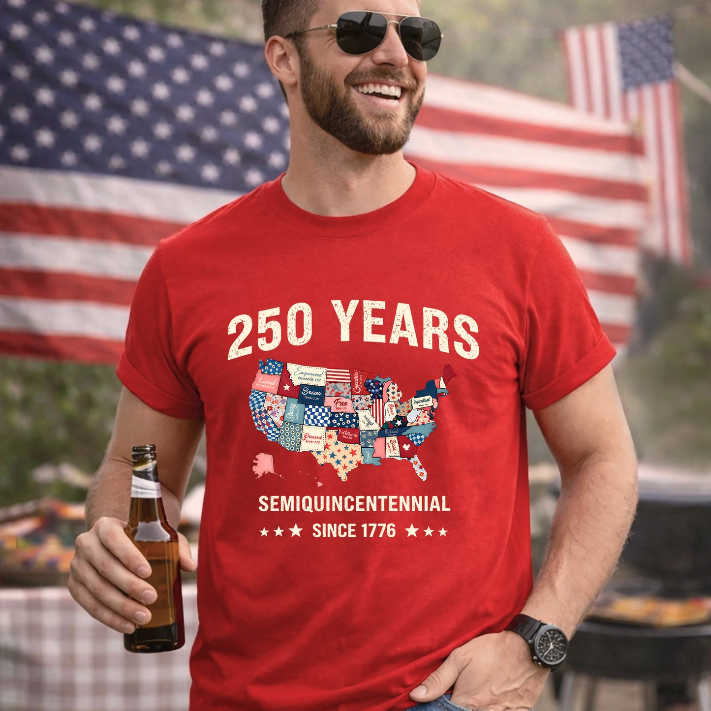 America 250 Patchwork USA Map Since 1776 – State Pride – Unisex Tshirt Gildan / Tshirt Comfort / V-neck/ Hoodie / Sweatshirt