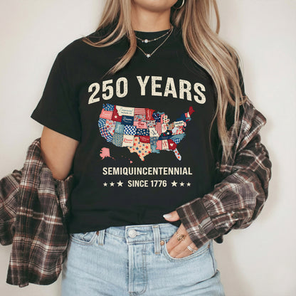 America 250 Patchwork USA Map Since 1776 – State Pride – Unisex Tshirt Gildan / Tshirt Comfort / V-neck/ Hoodie / Sweatshirt