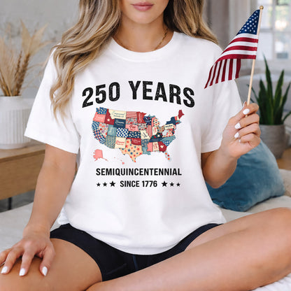 America 250 Patchwork USA Map Since 1776 – State Pride – Unisex Tshirt Gildan / Tshirt Comfort / V-neck/ Hoodie / Sweatshirt