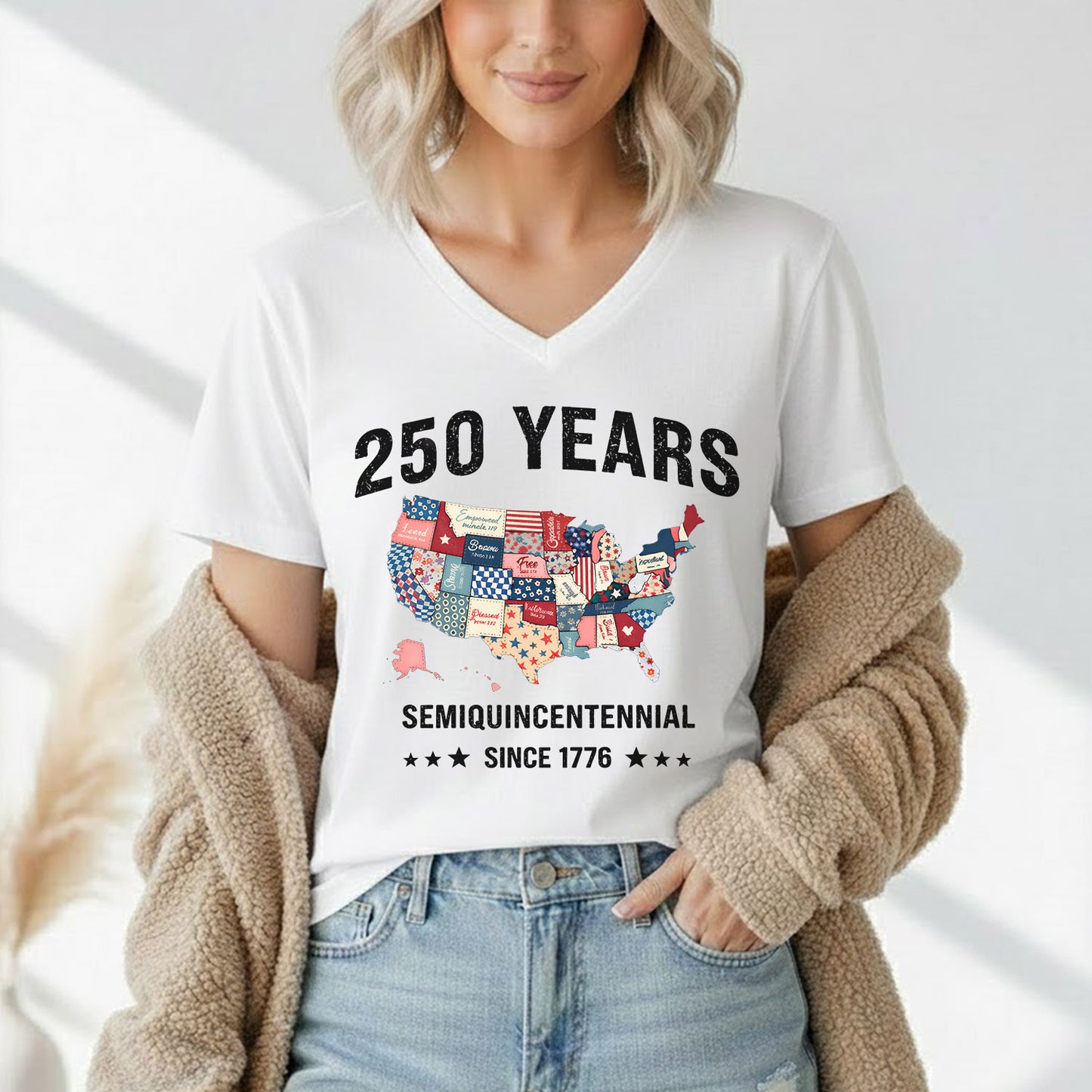 America 250 Patchwork USA Map Since 1776 – State Pride – Unisex Tshirt Gildan / Tshirt Comfort / V-neck/ Hoodie / Sweatshirt